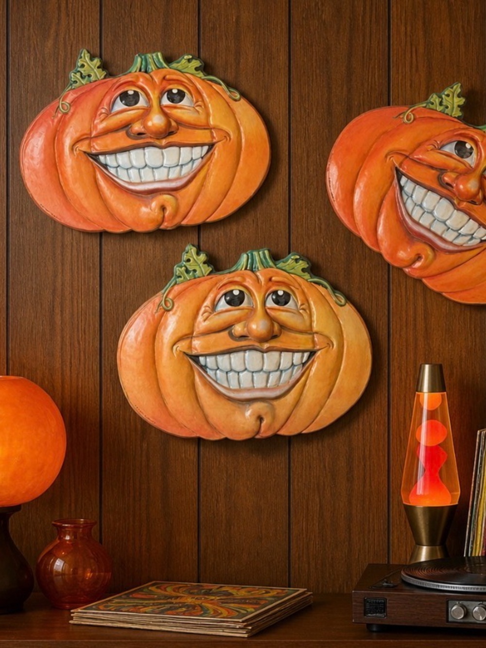 VTG Plastic Smiling Halloween Pumpkin 3D Wall Hanger 1998 Beistle Jack O Lantern